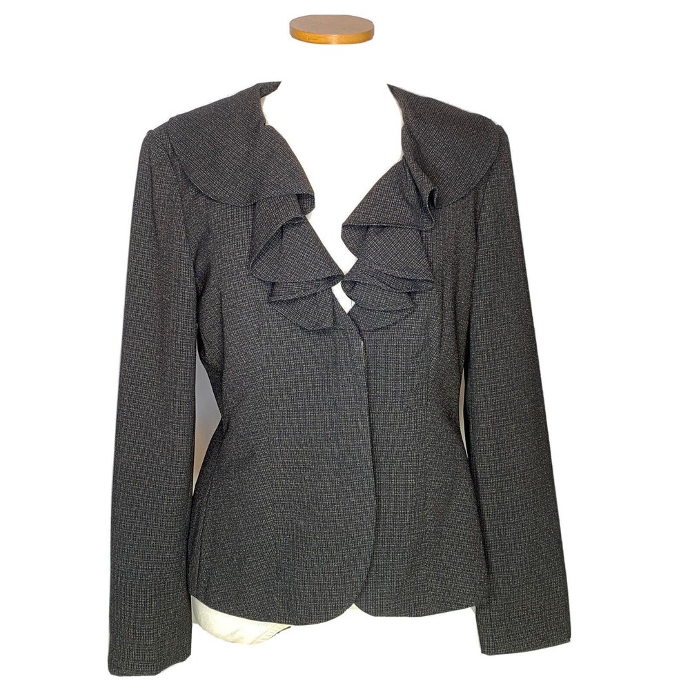 Signature by Larry Levine Womens Size 10 Black Blazer Jacket Suit Coat Ruffle